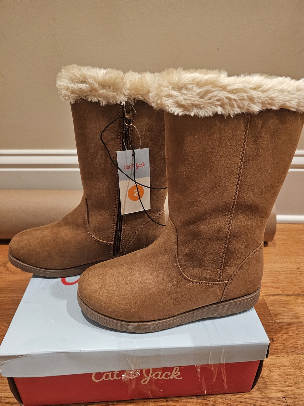 Cat & Jack Girls' Nina Boots Kids Size 2 Color Cognac